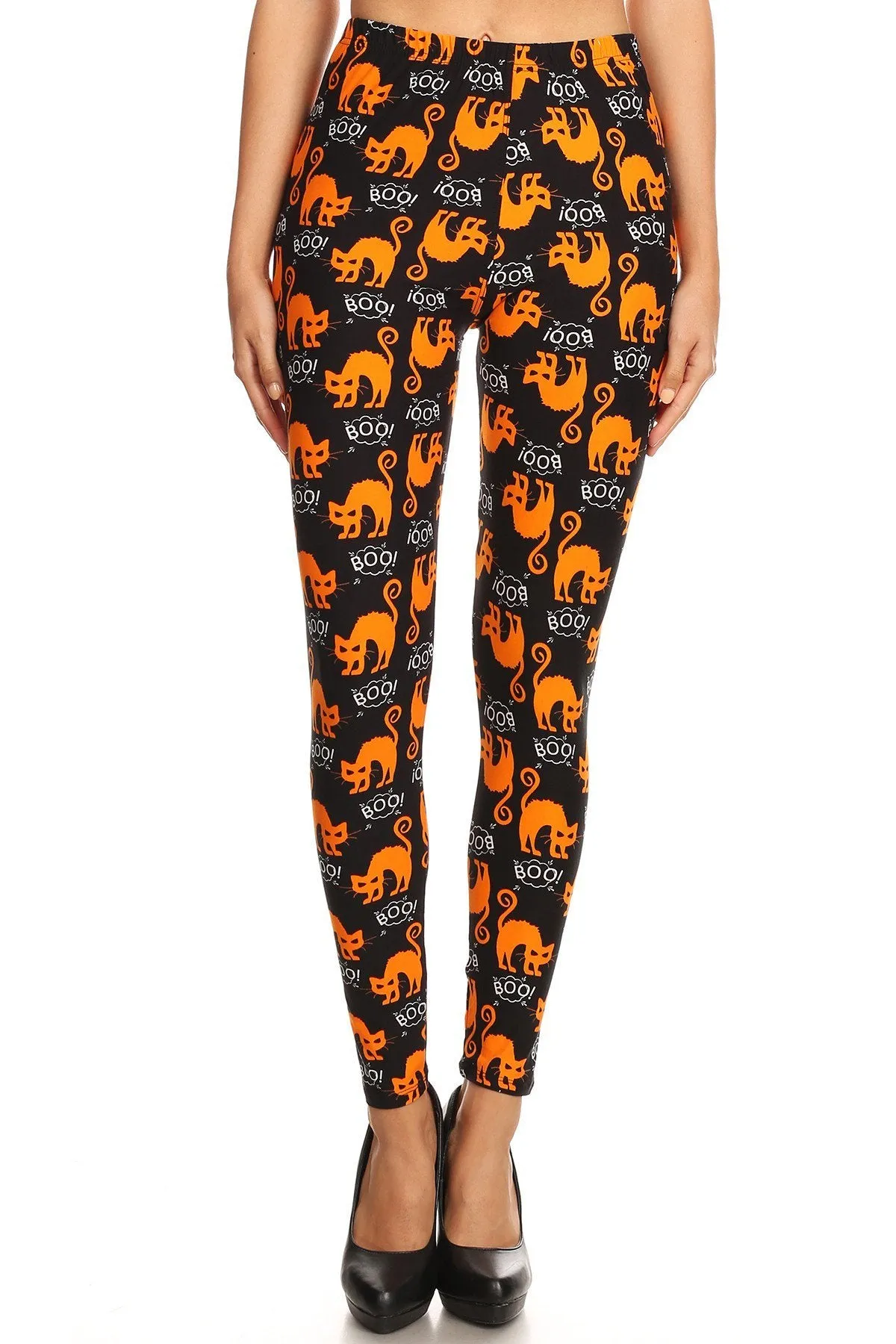 Women's Regular Halloween Scary Cat Boo Pattern Printed Leggings