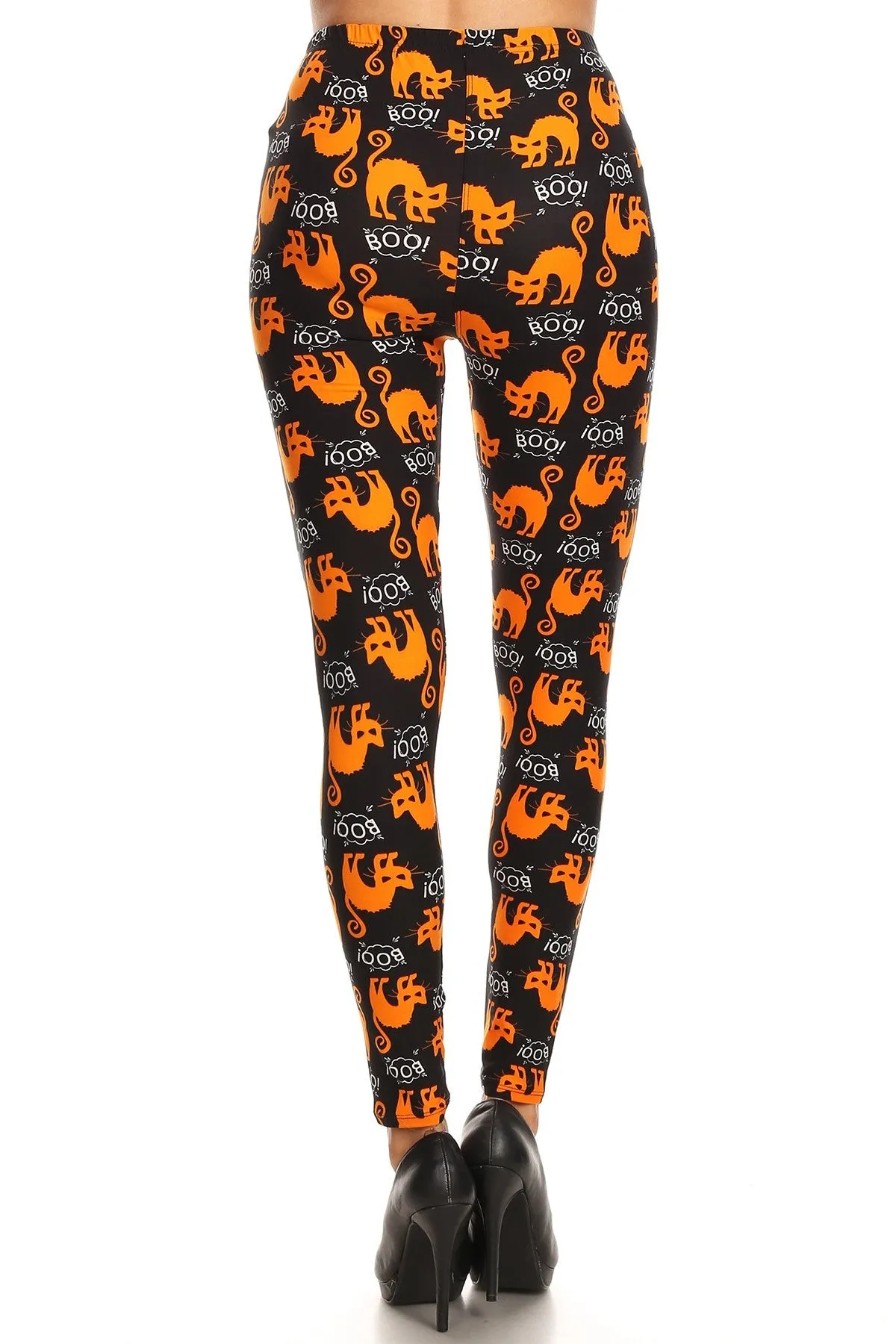 Women's Regular Halloween Scary Cat Boo Pattern Printed Leggings