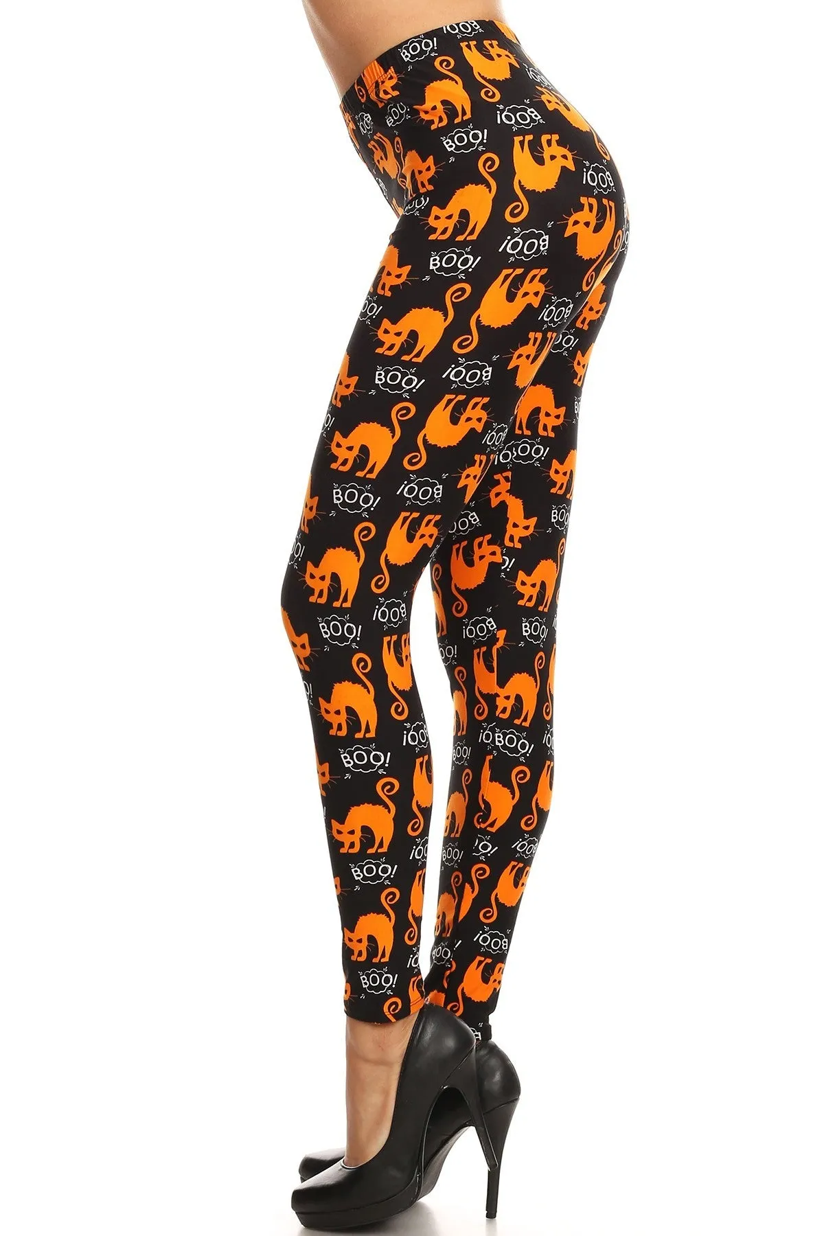 Women's Regular Halloween Scary Cat Boo Pattern Printed Leggings