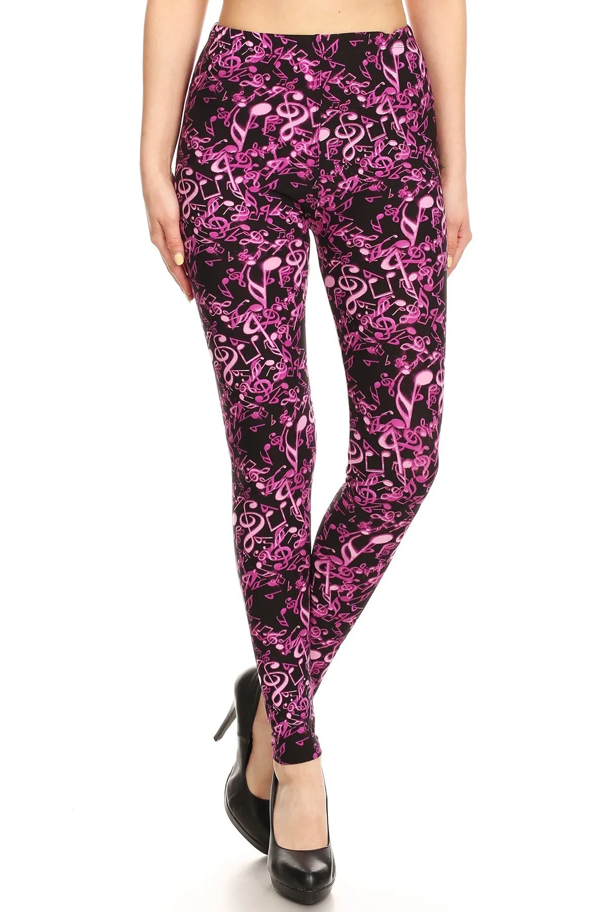 Women's Regular Neon Music Note Pattern Printed Leggings