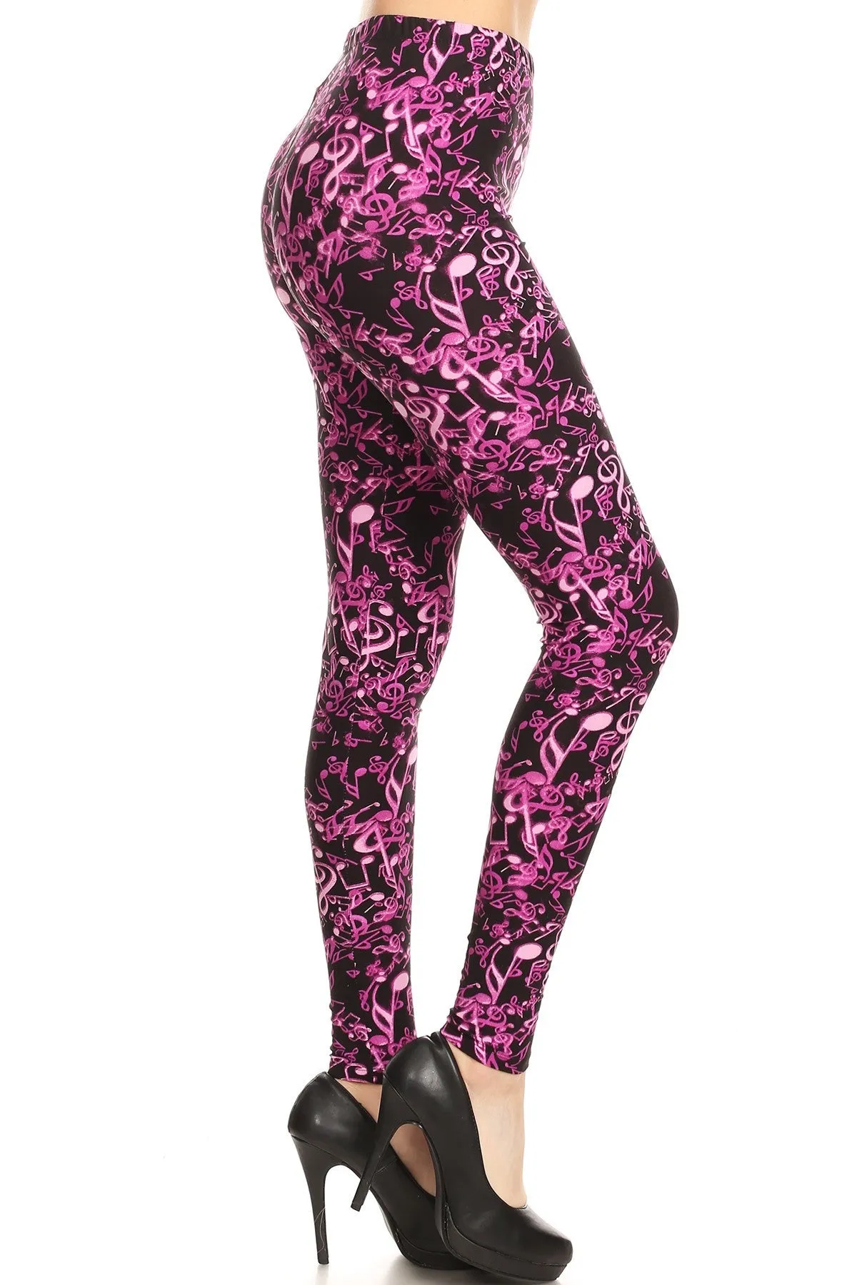 Women's Regular Neon Music Note Pattern Printed Leggings