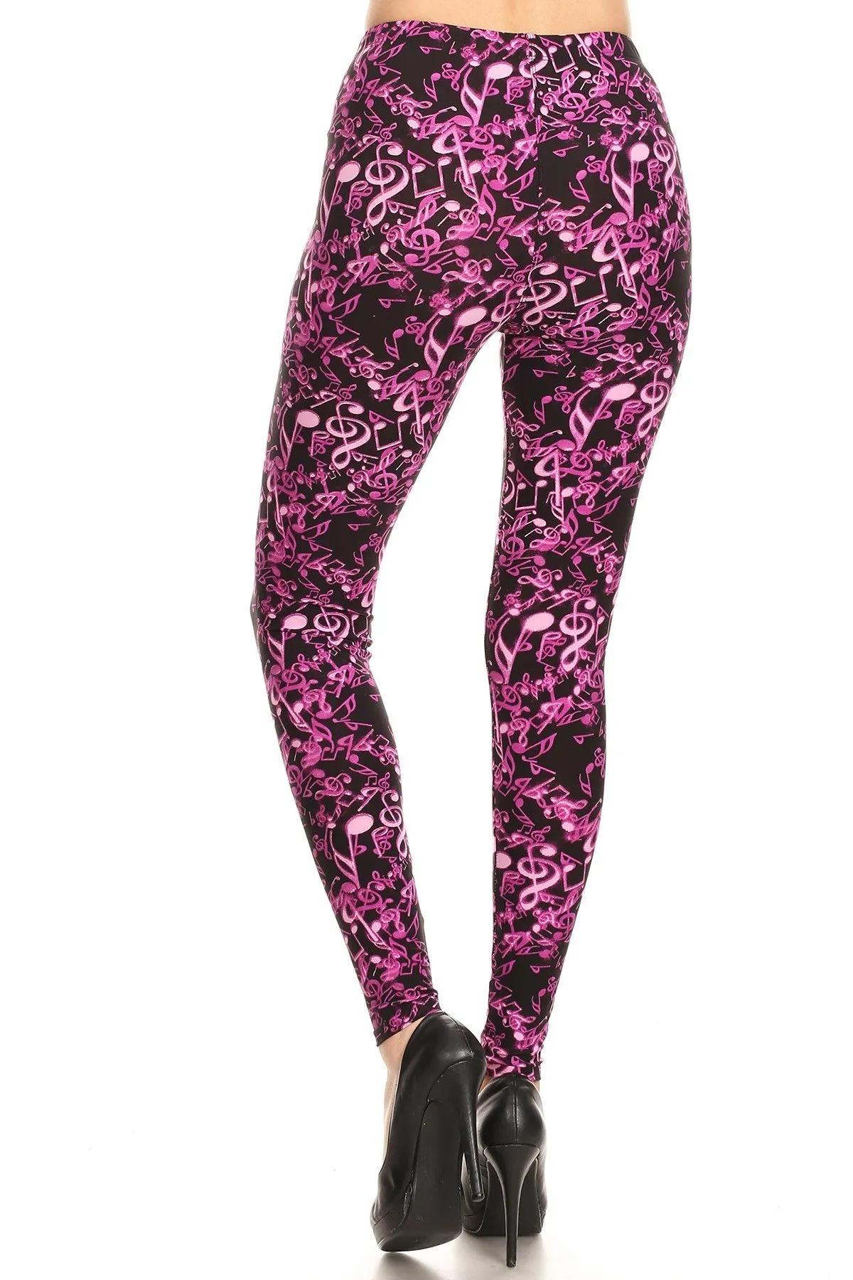 Women's Regular Neon Music Note Pattern Printed Leggings