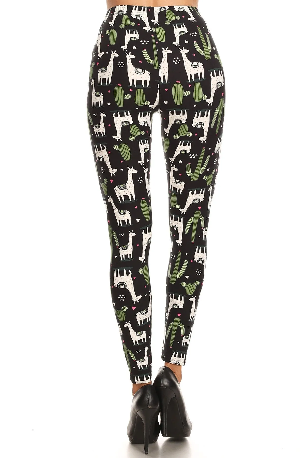 Women's Regular White Giraffe Green Cactus Pattern Printed Leggings