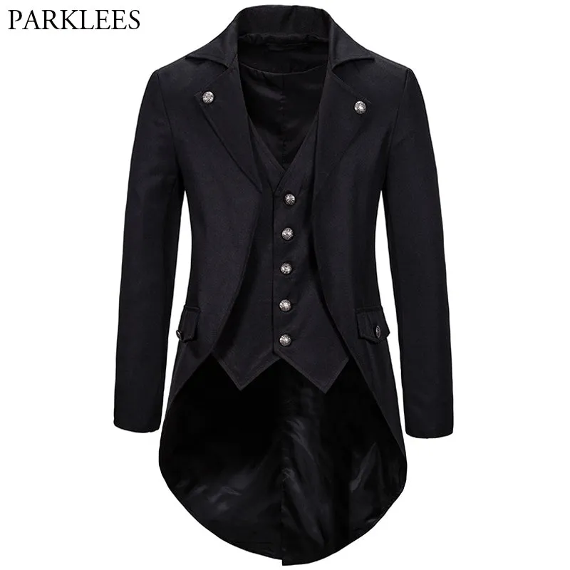 Xituodai Retro Mens Gothic Blazers Jacket Coats Medieval Steampunk Men Blazer Fake Two Pieces Victorian Tuxedo Coat Men Cosplay 