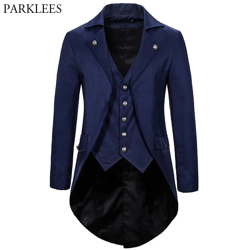 Xituodai Retro Mens Gothic Blazers Jacket Coats Medieval Steampunk Men Blazer Fake Two Pieces Victorian Tuxedo Coat Men Cosplay 