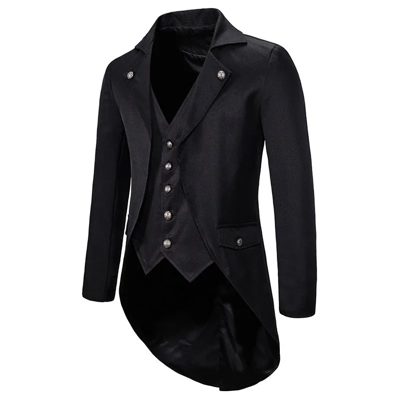 Xituodai Retro Mens Gothic Blazers Jacket Coats Medieval Steampunk Men Blazer Fake Two Pieces Victorian Tuxedo Coat Men Cosplay 