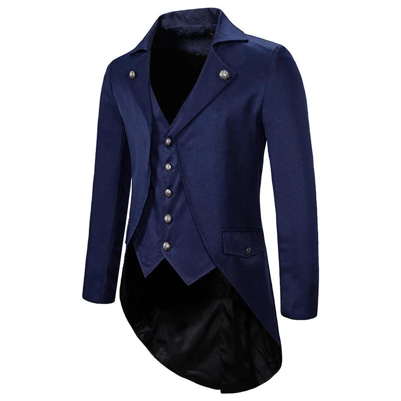 Xituodai Retro Mens Gothic Blazers Jacket Coats Medieval Steampunk Men Blazer Fake Two Pieces Victorian Tuxedo Coat Men Cosplay 