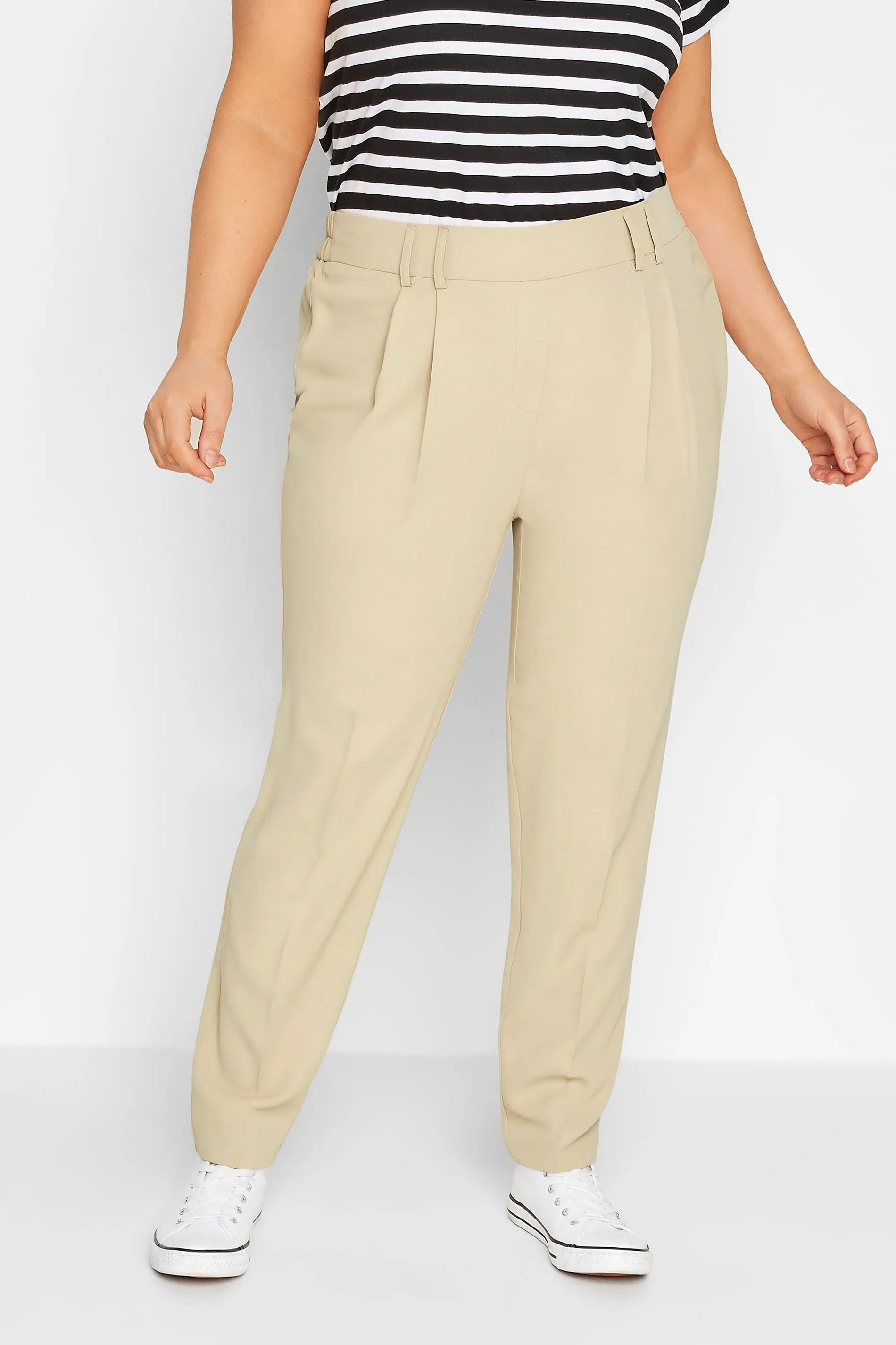 YOURS Curve Beige Brown Double Belted Tapered Trousers