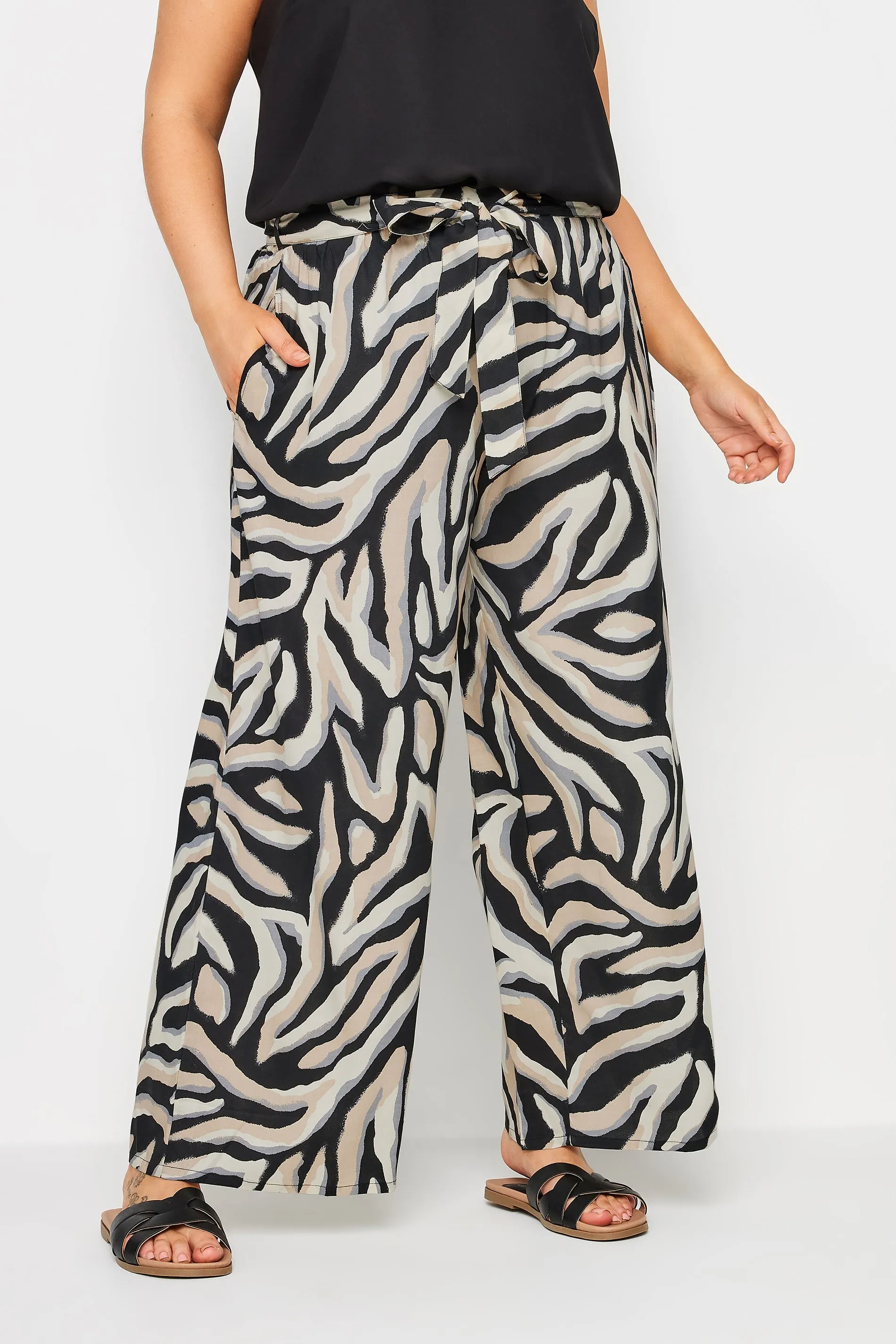 YOURS Curve Black Zebra Print Wide Leg Trousers