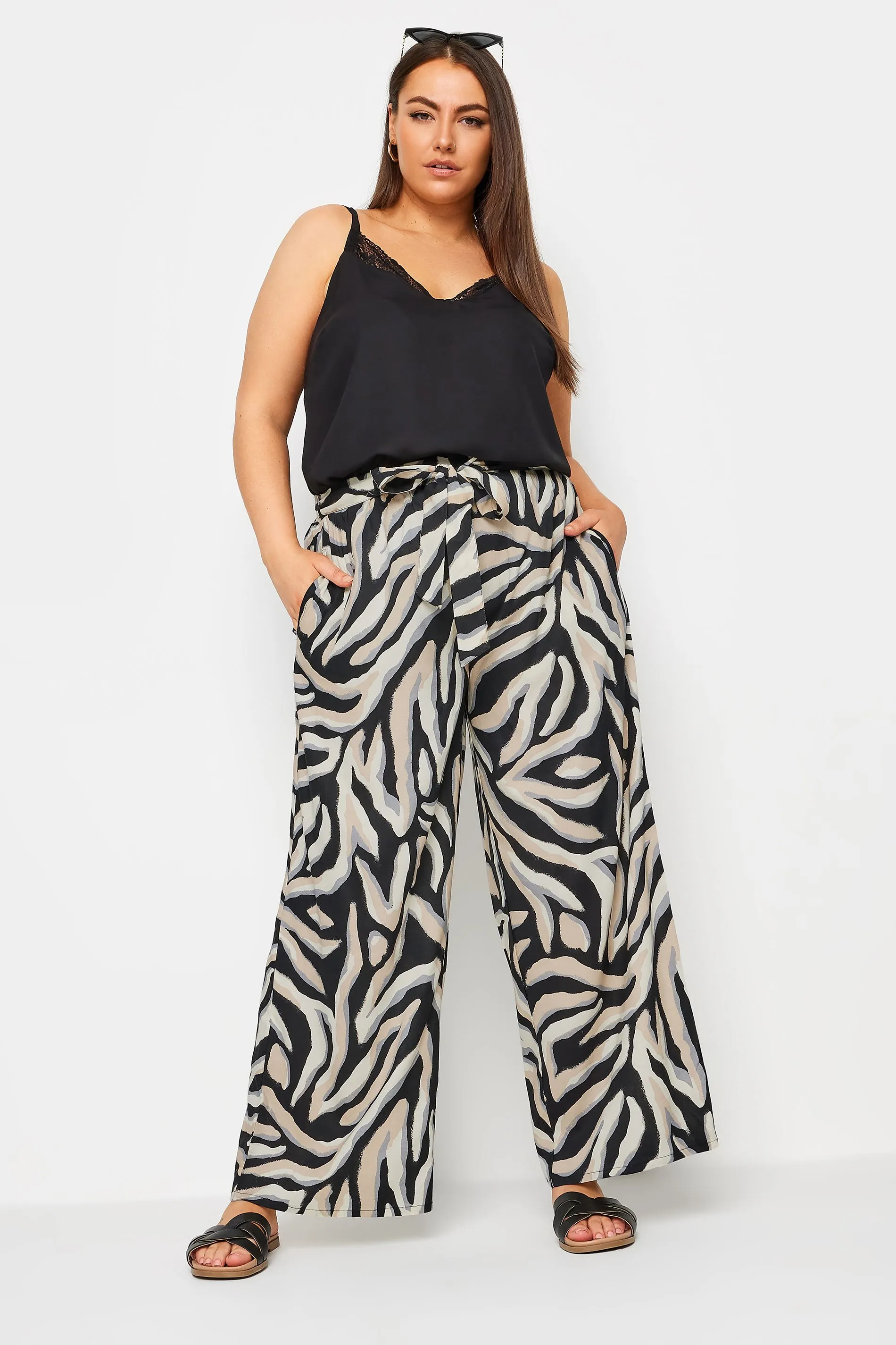 YOURS Curve Black Zebra Print Wide Leg Trousers