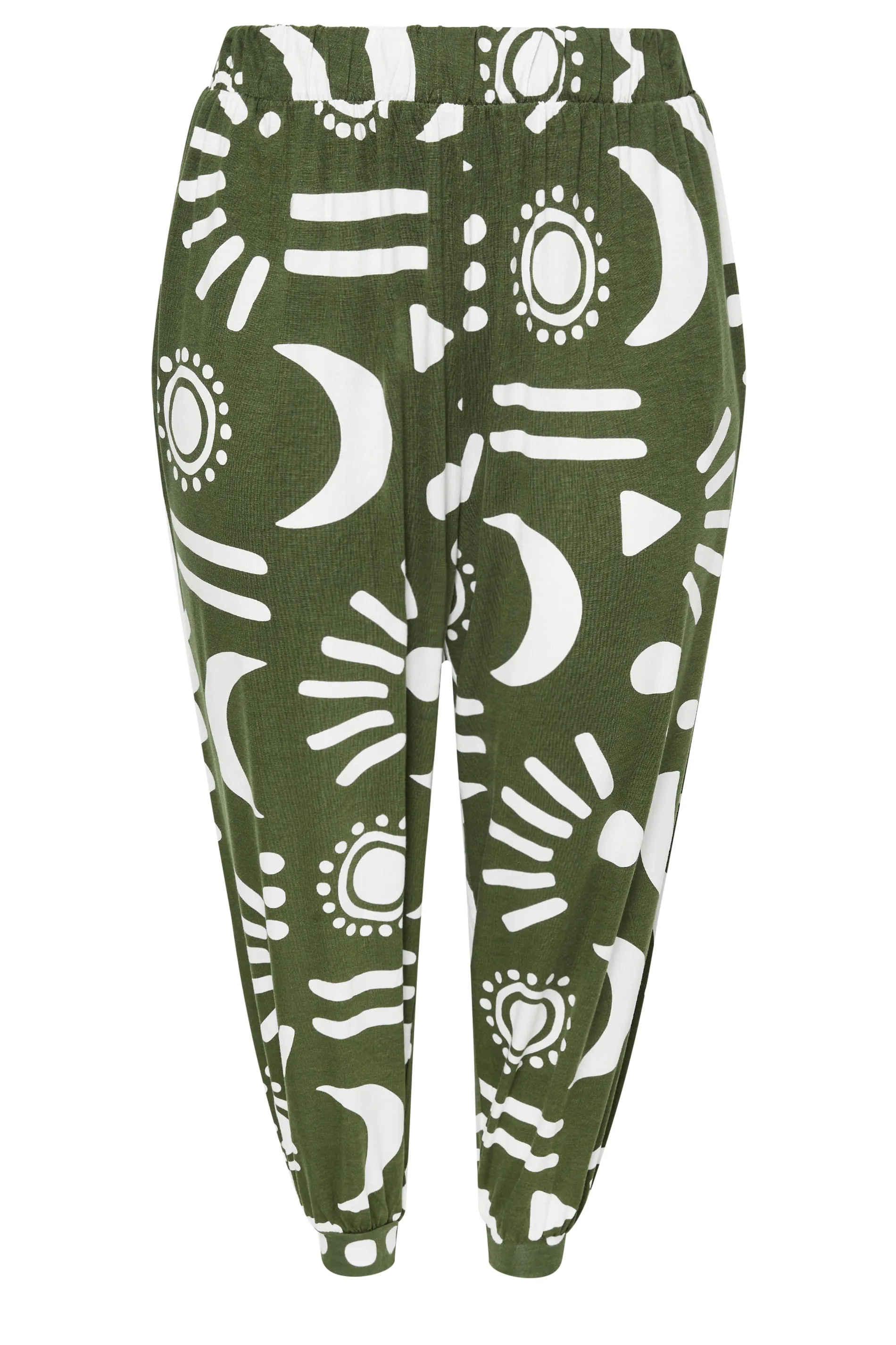 YOURS Curve Khaki Green Abstract Print Cropped Harem Trousers